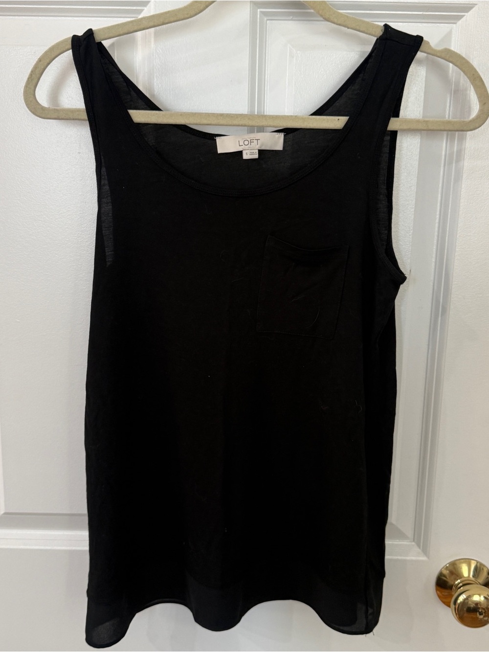 LOFT Black Semi-Sheer Rayon Pocket Tank Top Size S